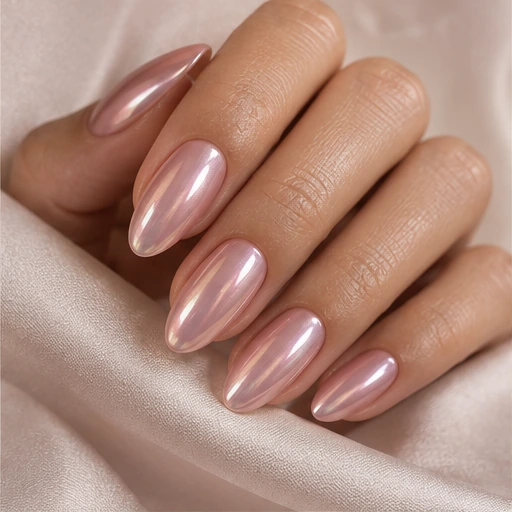 Manicura rosa cromada realizada por VanePink